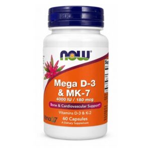 NOW Foods Mega D3 MK-7 Vitamin D3 5000 IU and Vitamin K2 180 mcg for bone, heart, and immune support