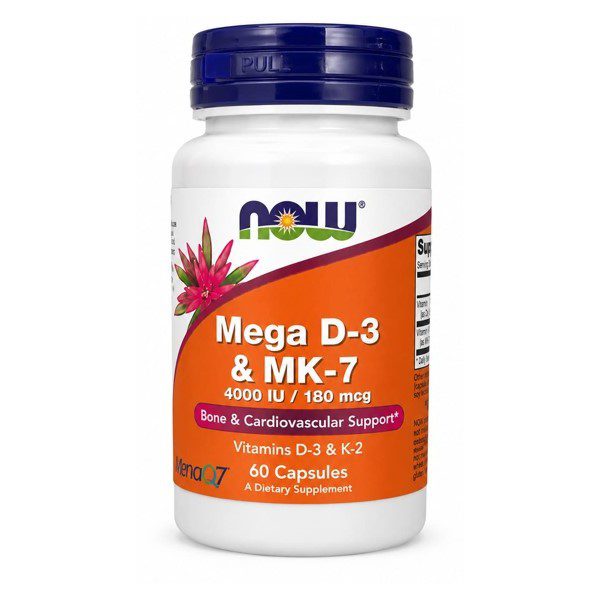 NOW Foods Mega D3 MK-7 Vitamin D3 5000 IU and Vitamin K2 180 mcg for bone, heart, and immune support